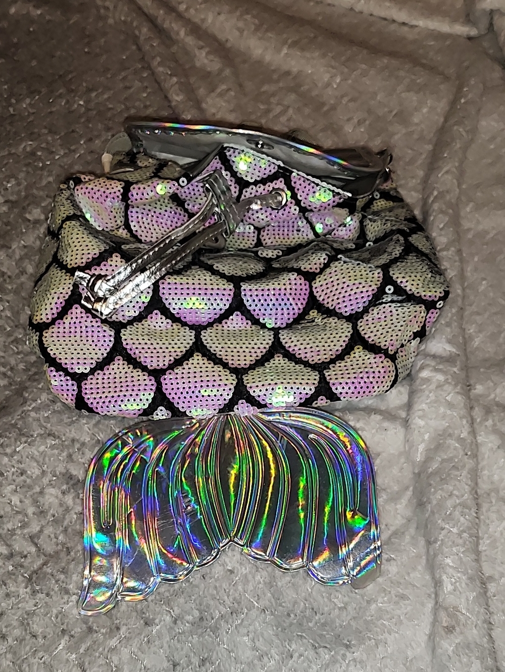 Iridescent Shell Sequin Clutch Bag - Pink Holographic